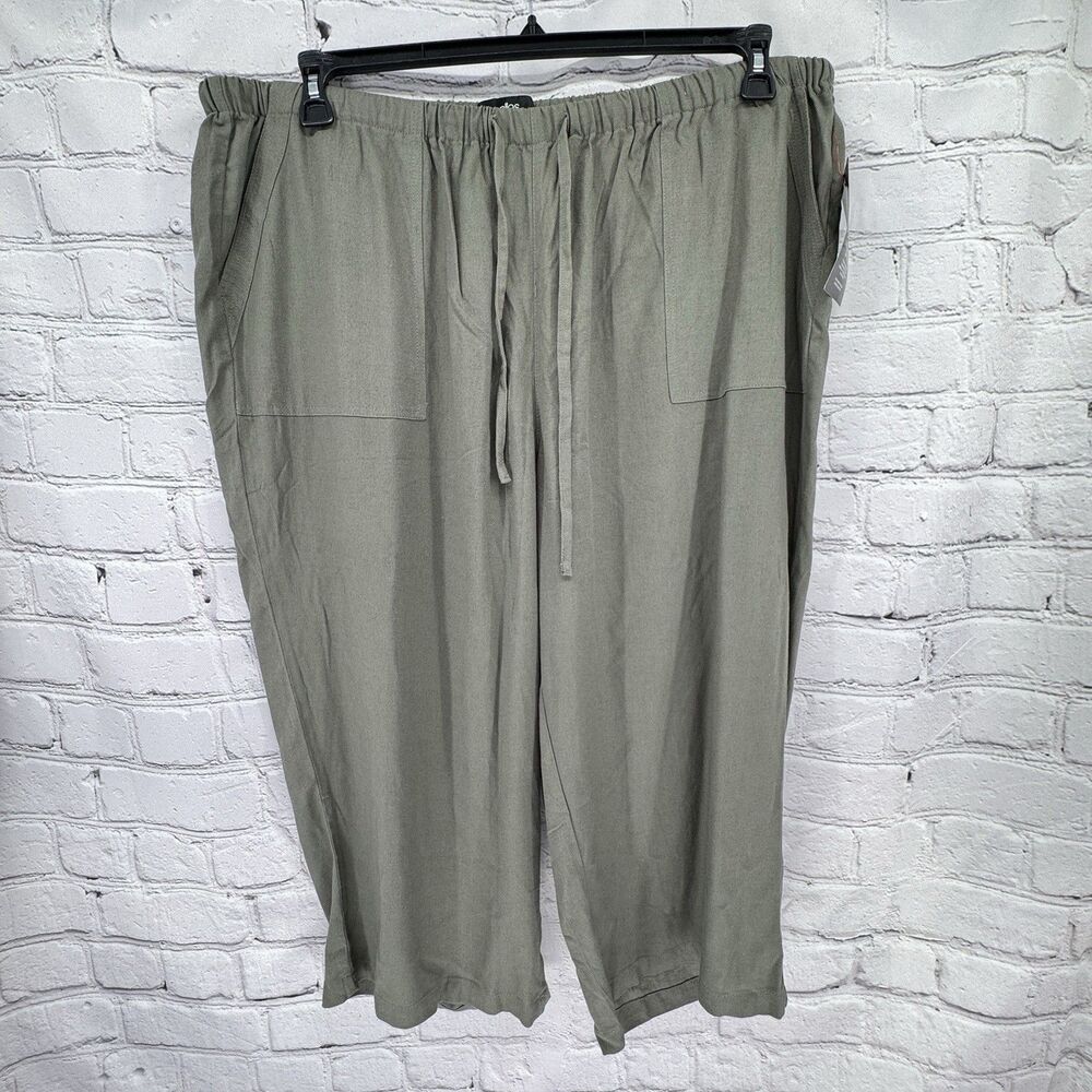 NWT ellos Cropped Pants Women's 28 Plus Army Green Linen Blend Casual Resort